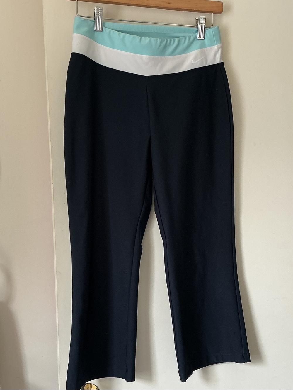 Nike Women's Black Wide-Leg Pants with Aqua & White Waistband
